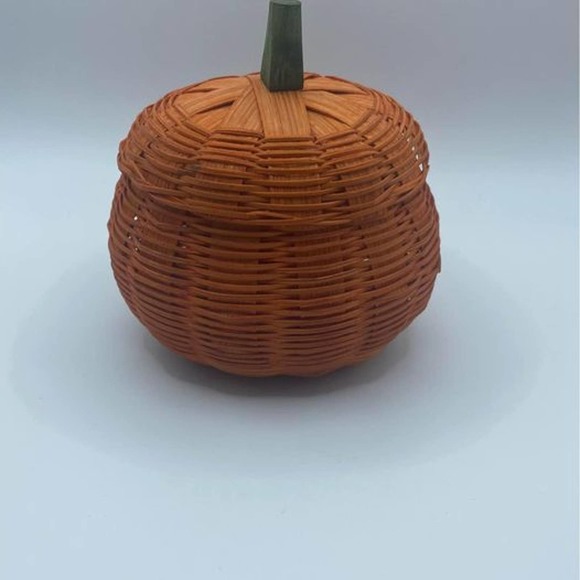 Vintage Halloween Pumpkin Wicker Basket Trinket Dish Jewelry Box - Picture 2 of 5